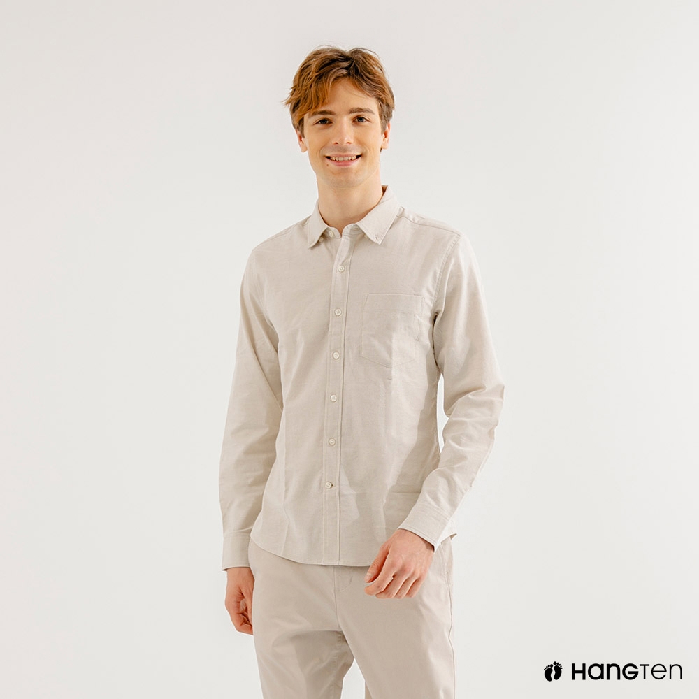 Hang-Ten-男裝-牛津紡簡約時尚襯衫-淺卡其
