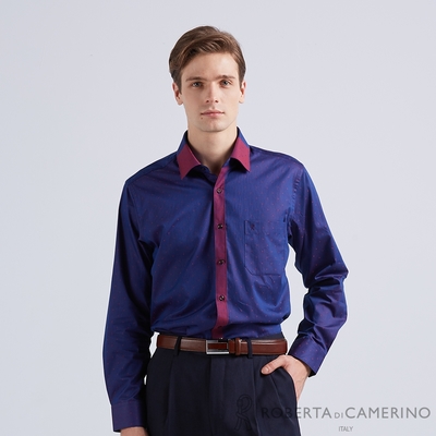 【ROBERTA諾貝達】 商務襯衫 印度素材 純棉修身版 絲的光澤長袖襯衫 藍