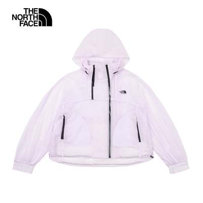 【The North Face 官方旗艦】北面UE女款紫色防潑水舒適透氣可調節連帽防風外套｜8867PMI