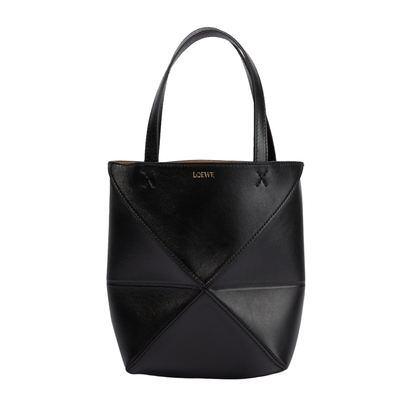 LOEWE 羅威 Mini Puzzle Fold Tote 迷你 亮面小牛皮 折疊 托特包 肩背包 黑色