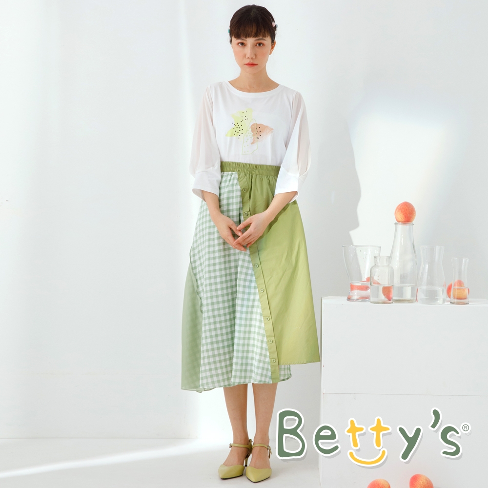 betty’s貝蒂思　素面拼接格布雪紡長裙 (粉綠)
