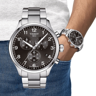 TISSOT天梭 官方授權 韻馳系列 XL計時碼錶石英腕錶-黑 45mm/T1166171105701