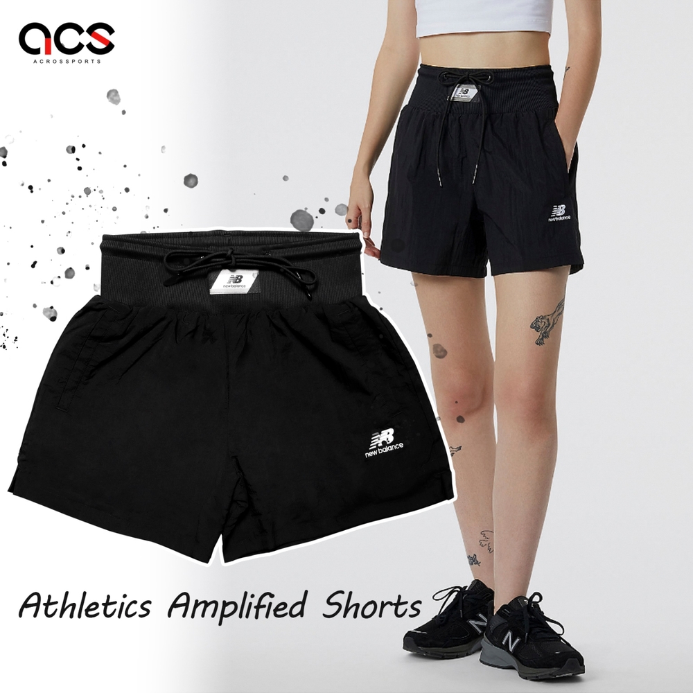 New Balance 短褲 Athletics Amplified Shorts 女款 黑 高腰 抓皺 寬鬆 抽繩 褲子 WS21500BK