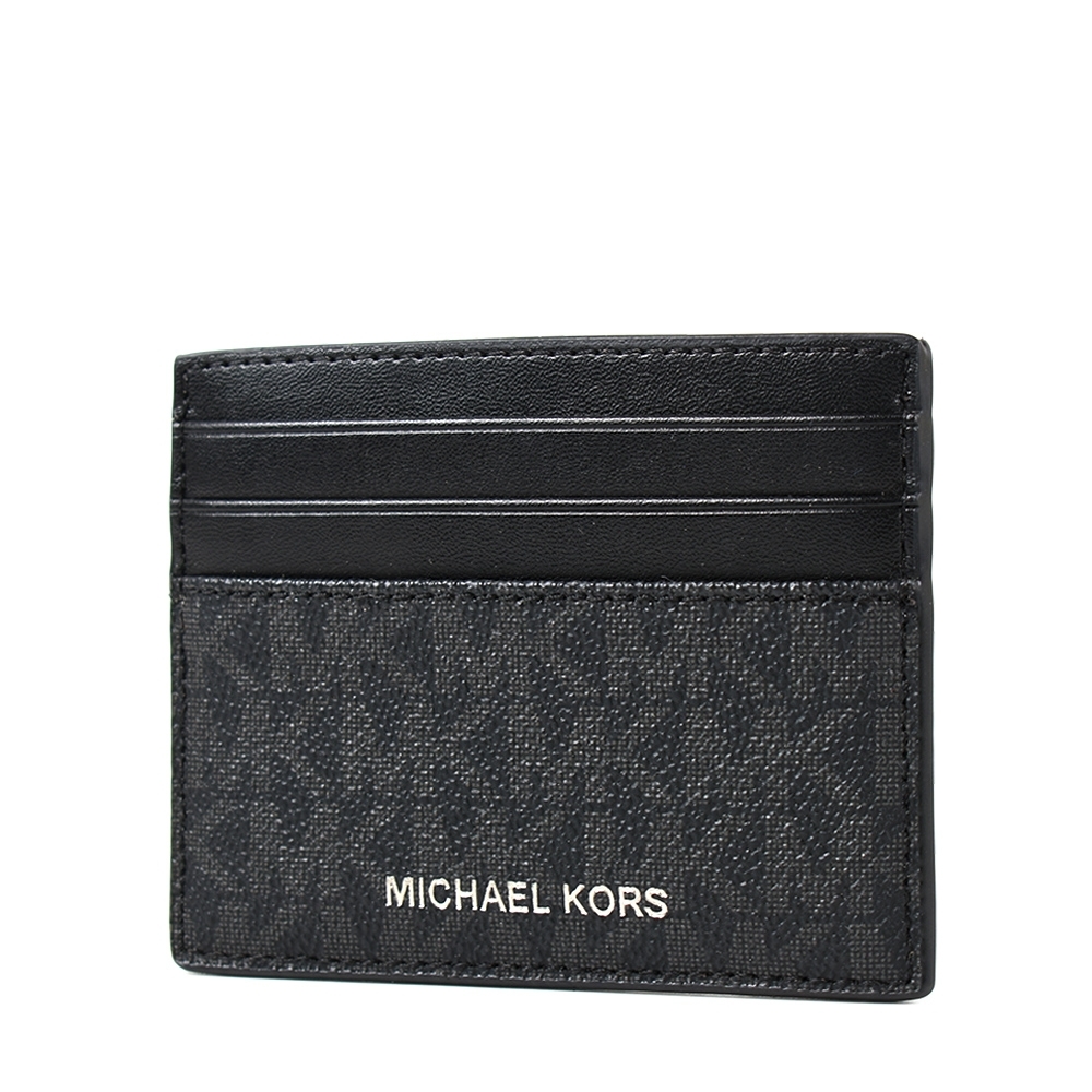 MICHAEL KORS 男款 銀字LOGO防刮皮革名片夾-黑色