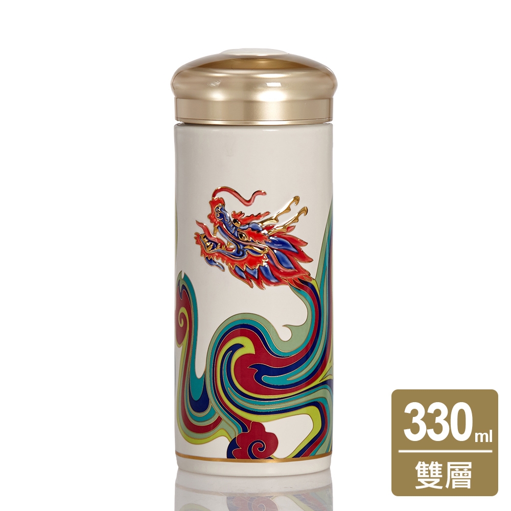 彩雲龍隨身杯 / 大 / 雙層 / 彩繪中國紅描金 330ml