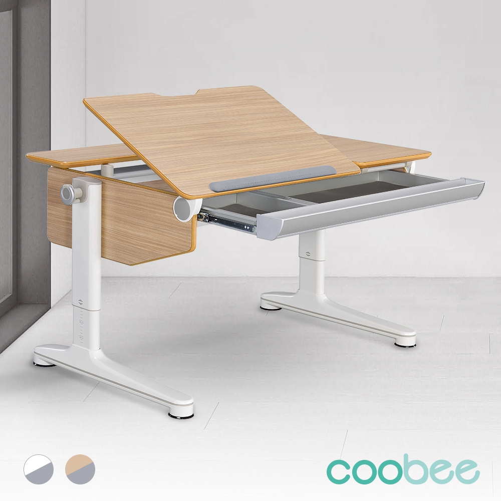 【SingBee欣美】coobee CB-602 L型板成長機能桌-木紋/白色 (兒童成長桌椅/升降書桌椅/台灣製)