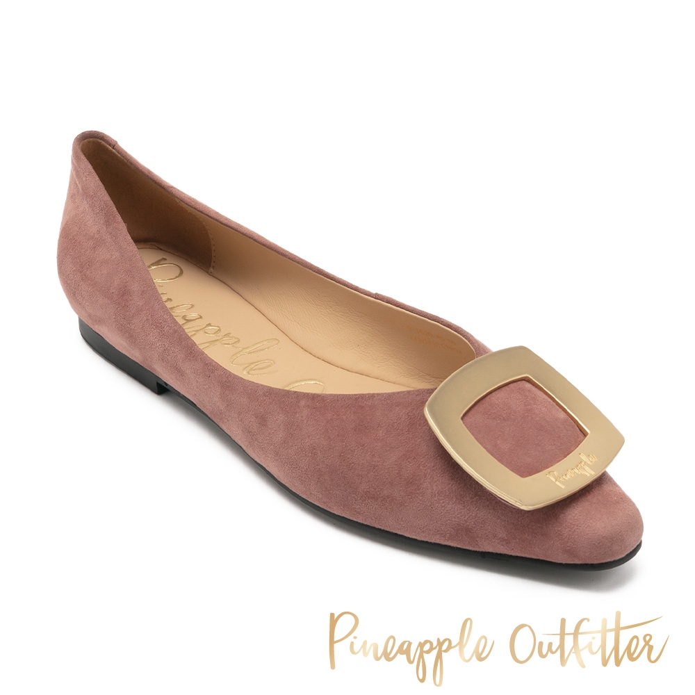 Pineapple Outfitter-FAZEL 真皮方釦挖空平底鞋-絨粉色