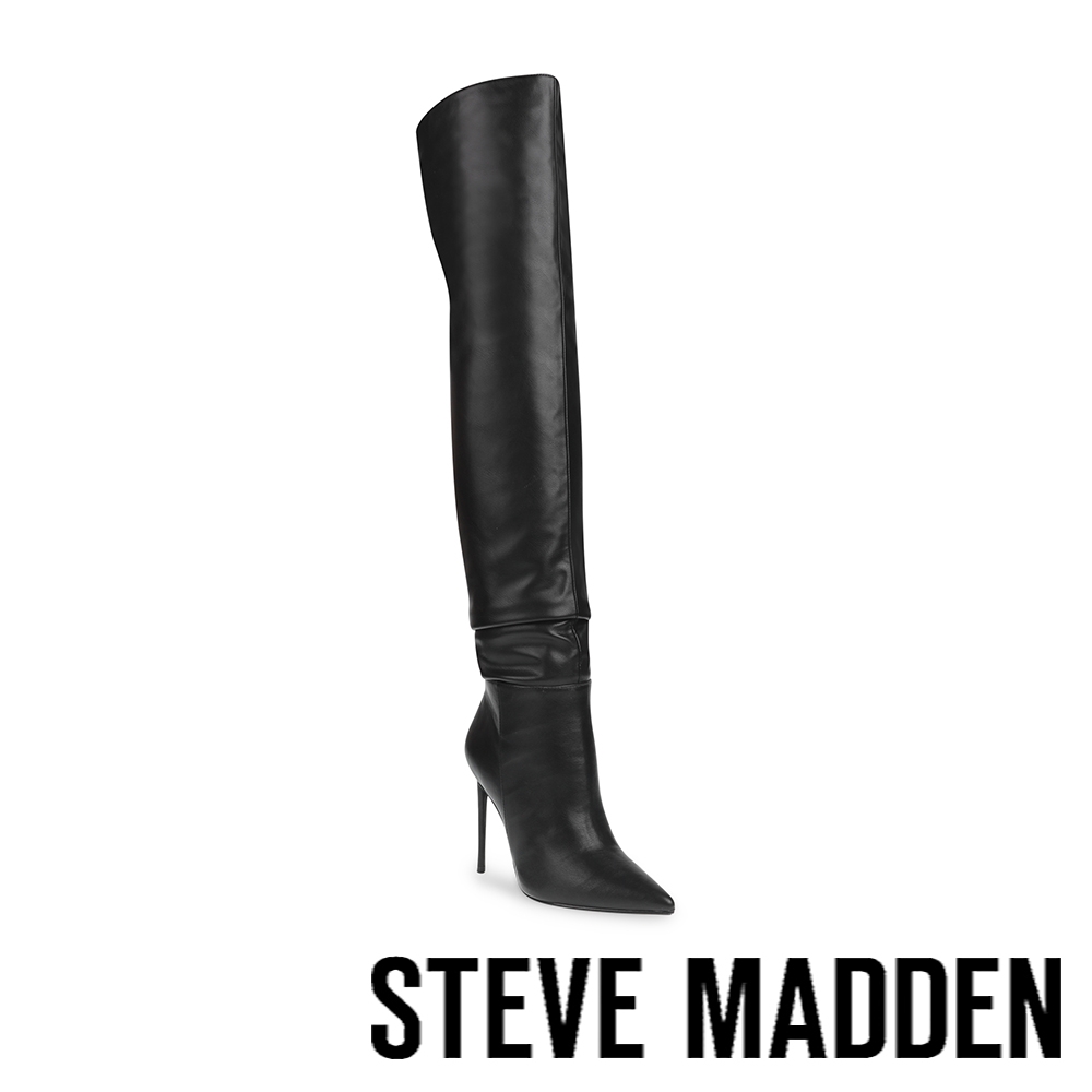 STEVE MADDEN-VANTASTIC 皮質尖頭高跟過膝長靴-黑色