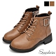山打努SANDARU-短靴 率性方釦皮革粗跟靴-卡其 product thumbnail 1