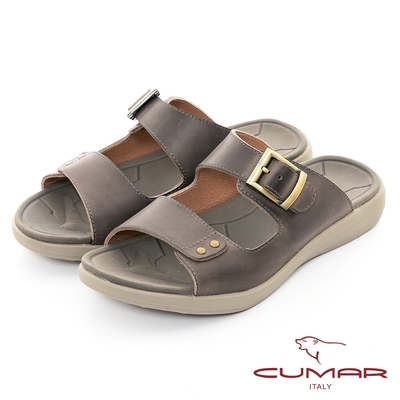 【CUMAR】舒適真皮經典造型拖鞋-灰色
