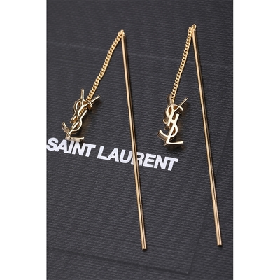 YSL Saint Laurent Opyum 字母交錯垂墜穿線式耳環(金色)