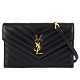 YSL MONOGRAM V型縫線珍珠紋牛皮金屬鏈帶手拿/斜背包(黑色/6卡) product thumbnail 1