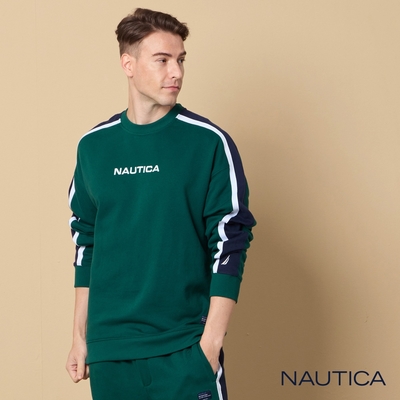 Nautica 男裝 品牌LOGO文字刺繡大學T-綠