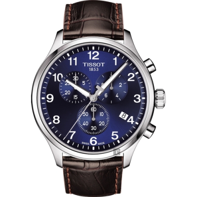 TISSOT 天梭 官方授權 韻馳系列 Chrono XL計時手錶 送禮首選-藍x咖啡/45mm T1166171604700
