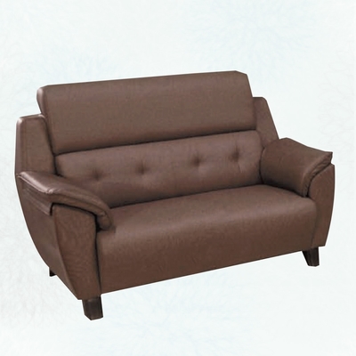 文創集 強森咖啡色耐磨皮革二人座沙發椅-142x82x97cm免組