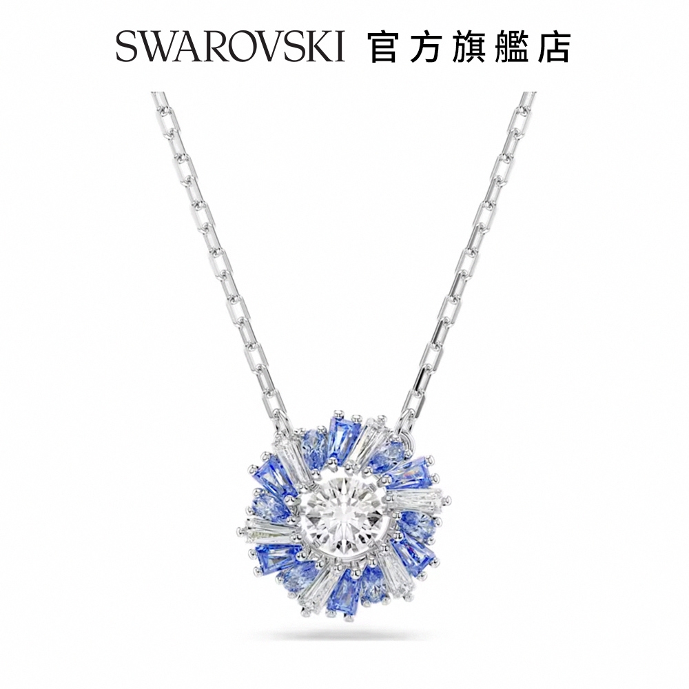 SWAROVSKI 施華洛世奇 Idyllia 鏈墜, 花朵, 藍色, 鍍白金色