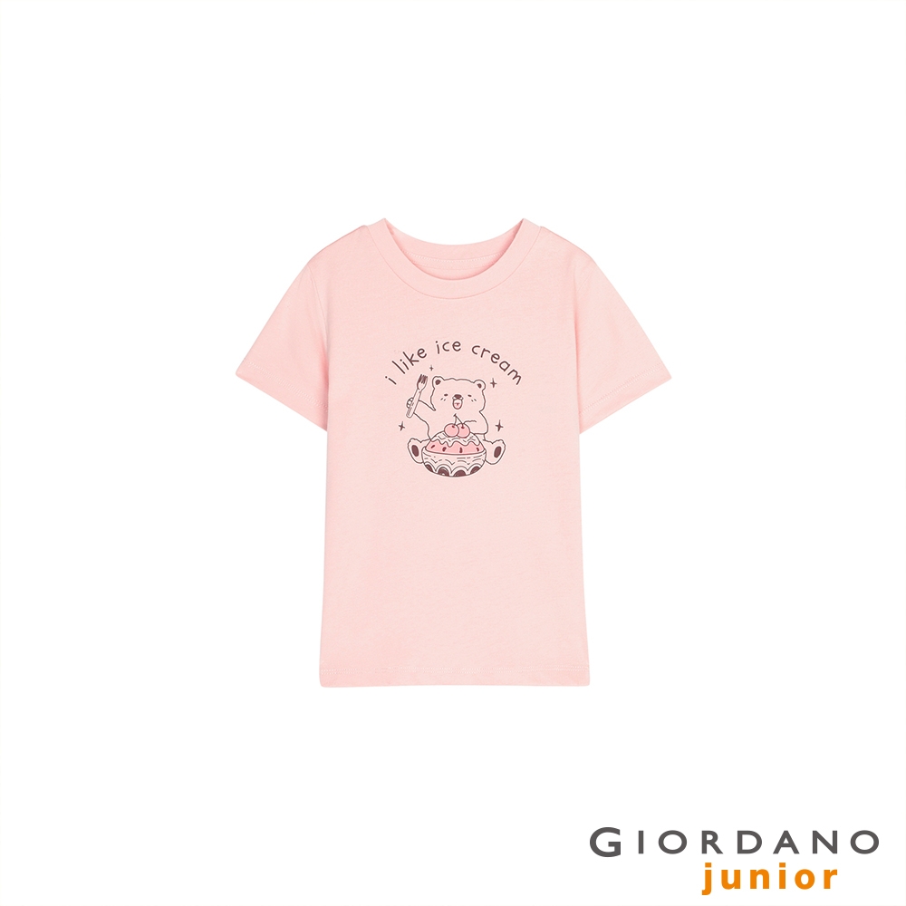 GIORDANO 童裝可愛動物印花短袖T恤 - 01 蓮花粉紅