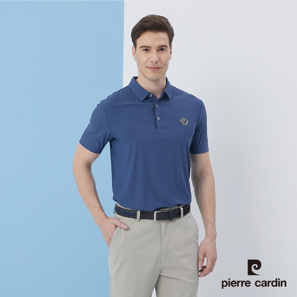 Pierre Cardin皮爾卡登 男款 無痕高週波直條短袖POLO衫-藍色(5217218-38)