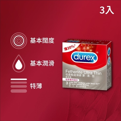 【Durex杜蕾斯】 超薄裝更薄型保險套 3入