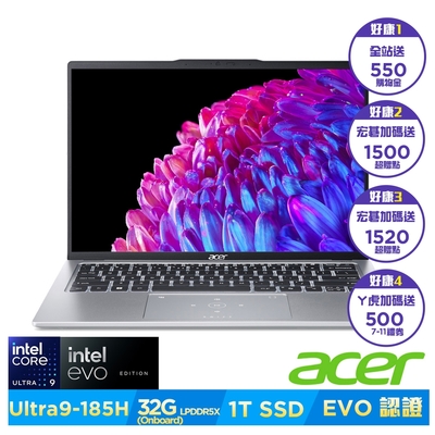 Acer 宏碁 Swift Go SFG14-73-95N0 14吋AI輕薄筆電(Core Ultra 9-185H/32GB/1TB/Win11)｜EVO認證