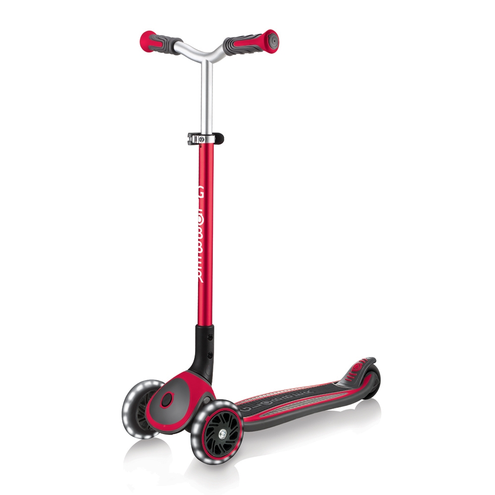 GLOBBER 哥輪步 2合1三輪折疊滑板車大師版-紅色(白光發光前輪、重心轉彎、重立轉彎)