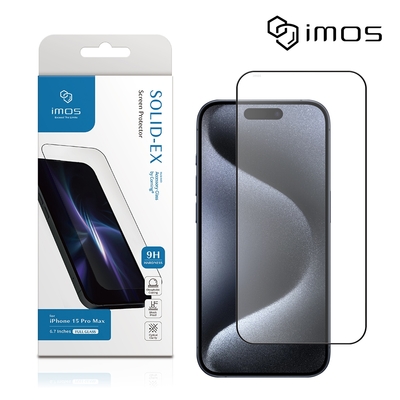 iMos iPhone 15 Pro Max 6.7吋 9H康寧滿版黑邊玻璃螢幕保護貼(AGbc)
