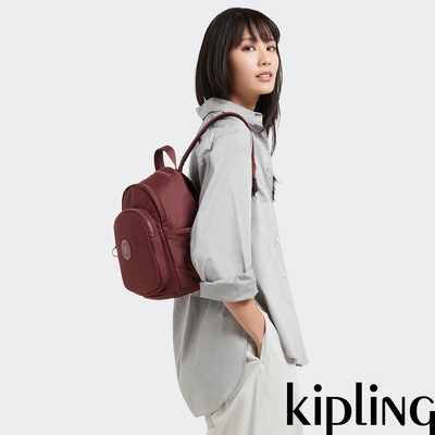 Kipling 熱葡萄酒紅拉鍊式小巧收納後背包-DELIA MINI