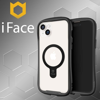 日本 iFace iPhone 15 Plus Reflection MagSafe 抗衝擊強化玻璃保護殼 - 黑色