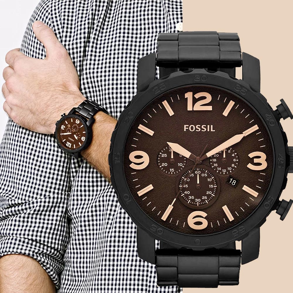FOSSIL 大世紀戰神三眼計時腕錶迎春好禮-咖啡xIP黑/50mm JR1356 | 男錶 