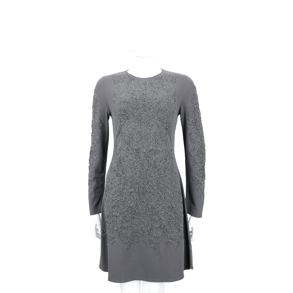 ALBERTA FERRETTI 灰色銀蔥圖騰設計長袖洋裝