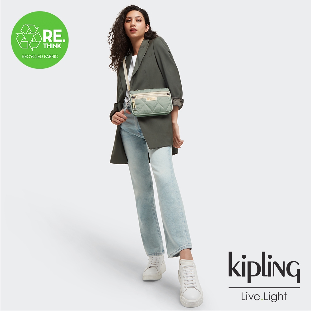 Kipling 嫩鼠尾草斜縫格紋單肩隨身斜背包-RIRI