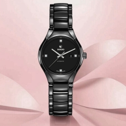 RADO 雷達表 官方授權R01 True真我系列真鑽機械腕錶 黑銀陶瓷4鑽女款30㎜ (R27242722)