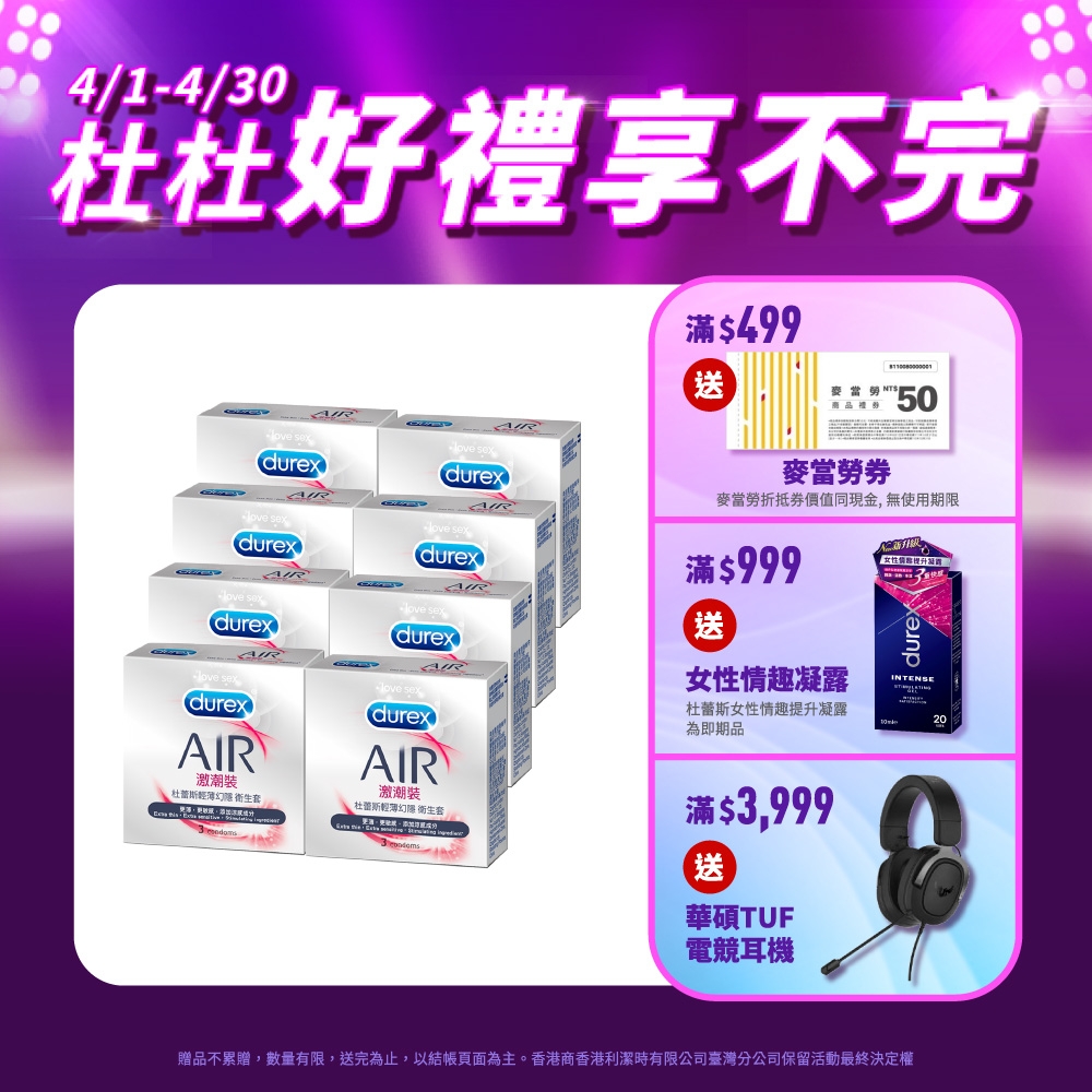 LINE導購10%【Durex杜蕾斯】 AIR輕薄幻隱激潮裝保險套3入X8盒（共24入）