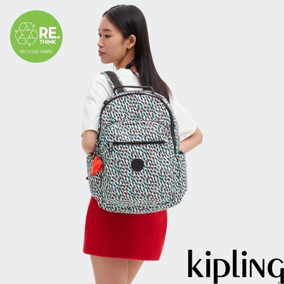 Kipling 黑綠抽象印花機能手提後背包-SEOUL