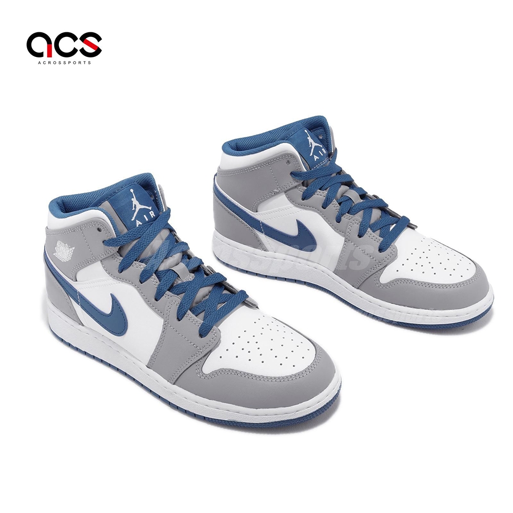 Nike Air Jordan 1 Mid GS 大童鞋女鞋Cement True Blue 灰藍喬丹DQ8423