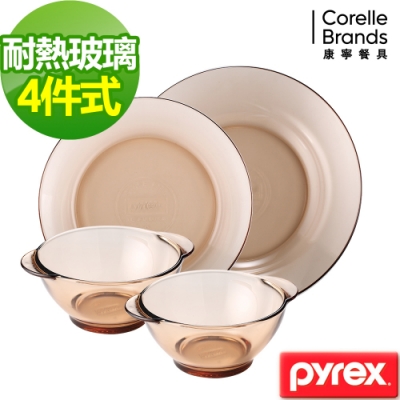 【美國康寧】Pyrex 透明耐熱玻璃餐盤4件組-401