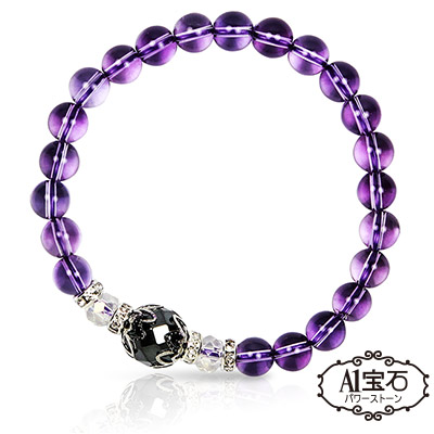 A1寶石 紫水晶手鍊/紫晶/（黑膽石）能量晶鑽水晶手鍊(加贈淨化手鍊白水晶一包)