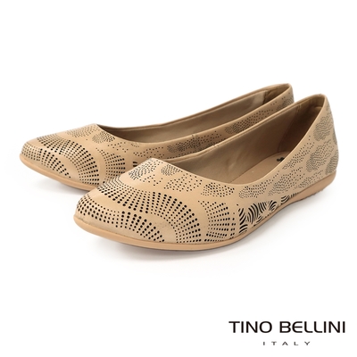Tino Bellini 巴西進口牛皮沖孔微尖楦舒足平底鞋-駝