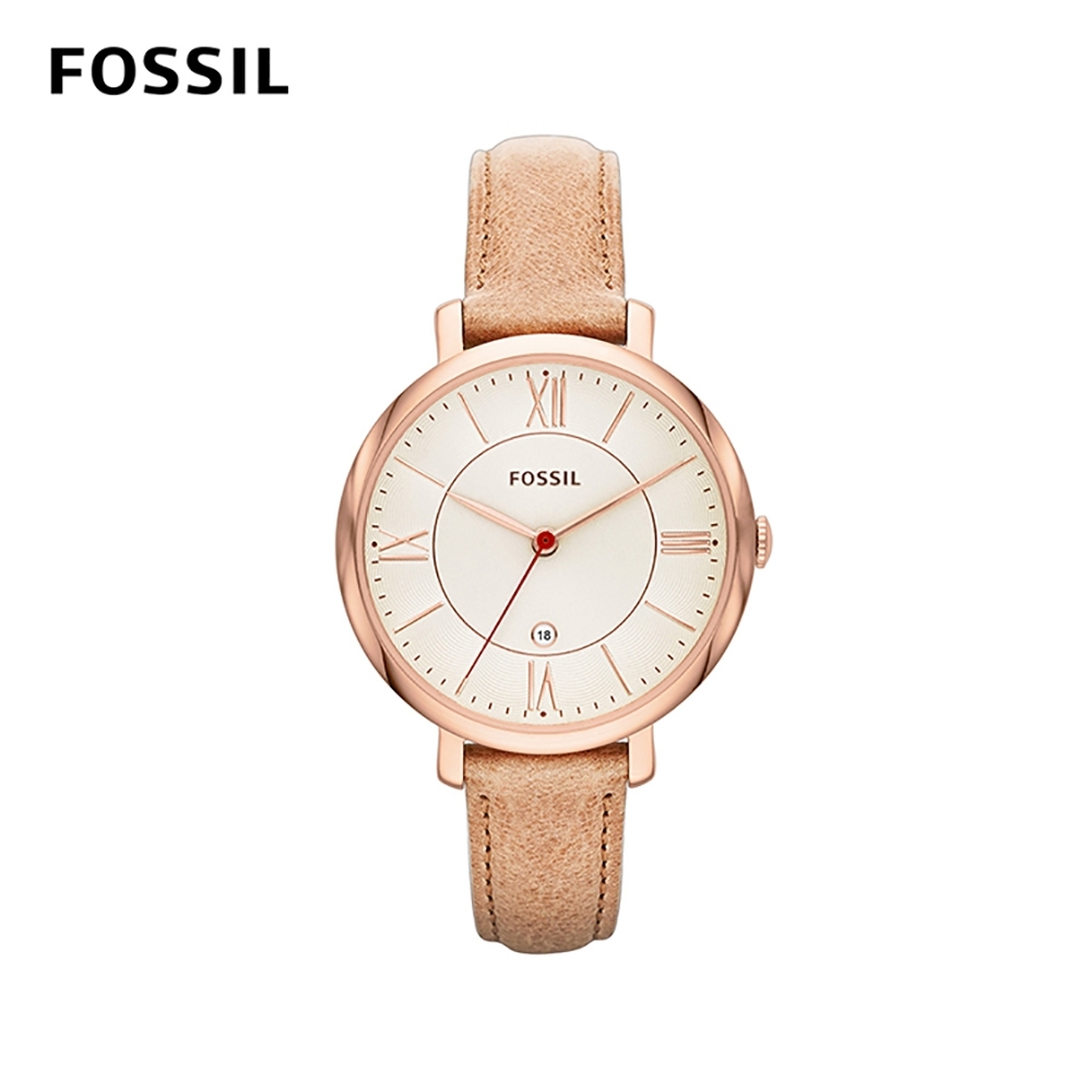 FOSSIL JACQUELINE 經典真皮女錶-沙色 約36mm ES3487