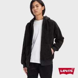 Levis 男款 寬鬆版連帽外套 / 粉紅抽繩 大口袋設計 / 暖身鋪毛 / 黑