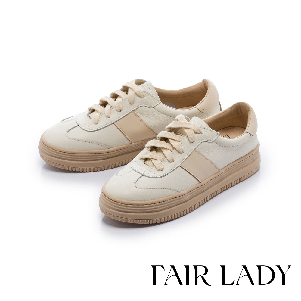 FAIR LADY 軟實力 經典免綁帶厚底休閒鞋 亞麻(502487)