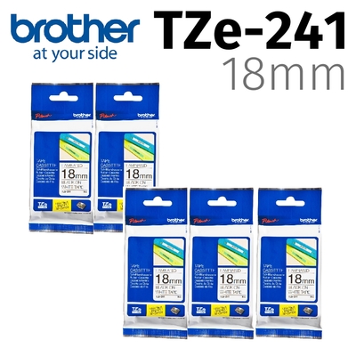 【5入組】brother 原廠護貝標籤帶 TZe-241 (白底黑字 18mm)