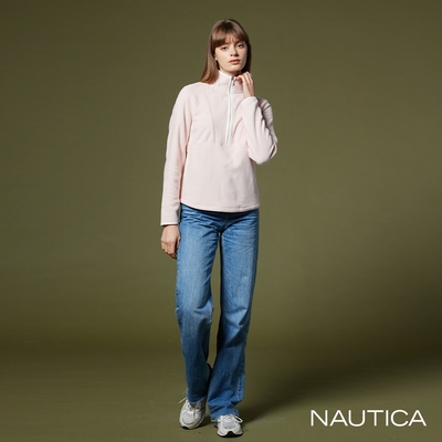 NAUTICA女裝 立領半拉鍊式POLO衫-粉