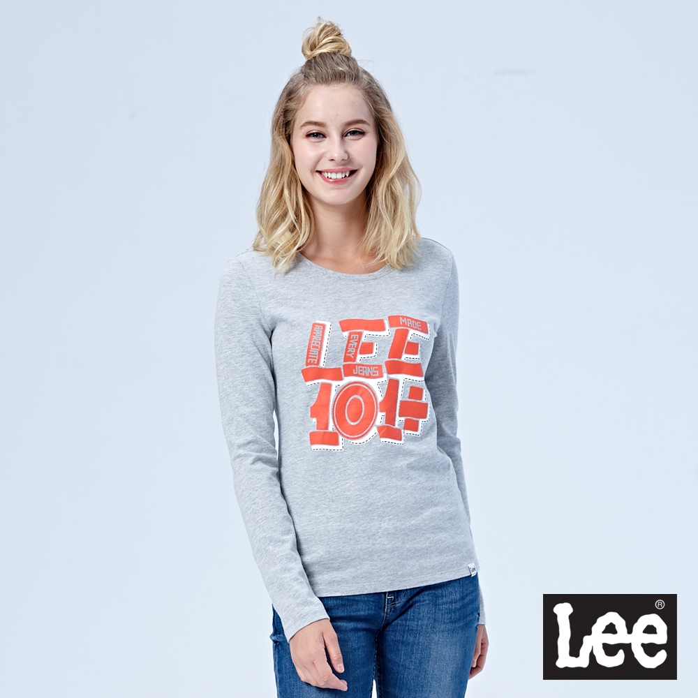 Lee 女款 編織圖案長袖圓領T 灰