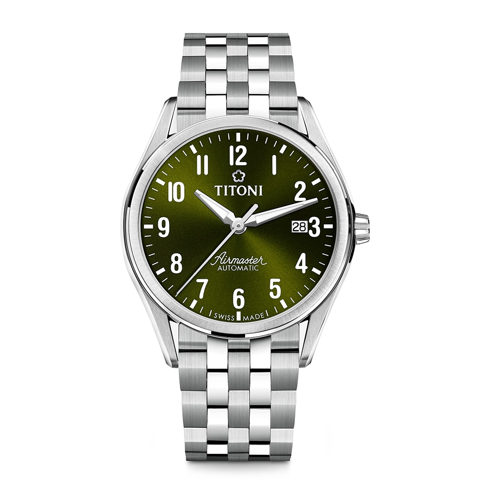 TITONI 梅花錶 空中霸王 經典數字機械腕錶 83906S-700 森林綠 40.5mm