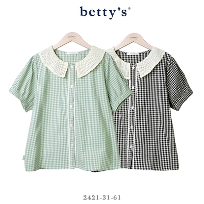 betty’s專櫃款 復古蕾絲翻領格紋短袖襯衫(共二色)