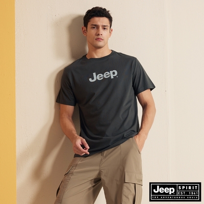 JEEP 男裝 時尚經典品牌LOGO短袖T恤-深灰