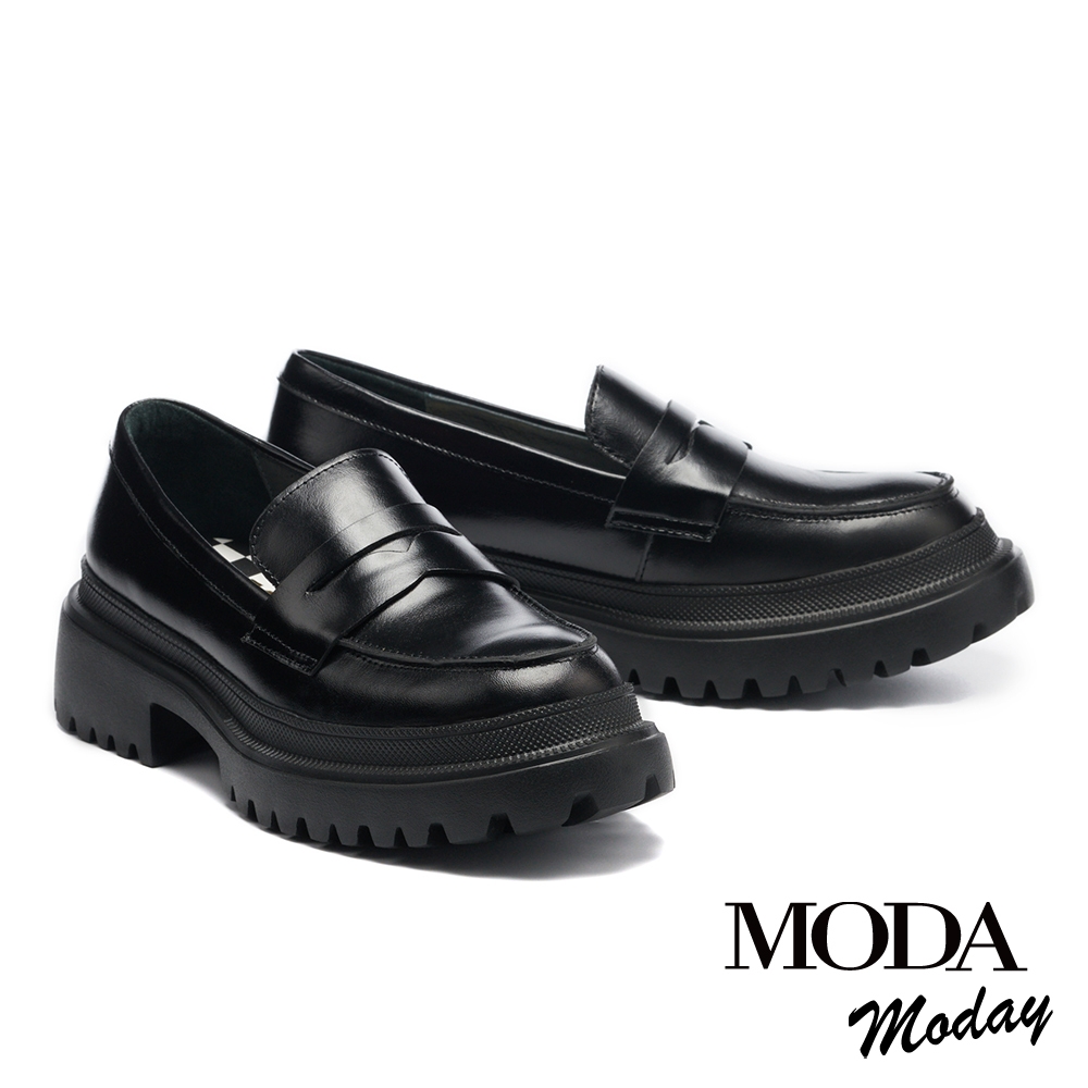 厚底鞋  MODA MODAY 率性質感牛油皮便士樂福厚底鞋 - 黑