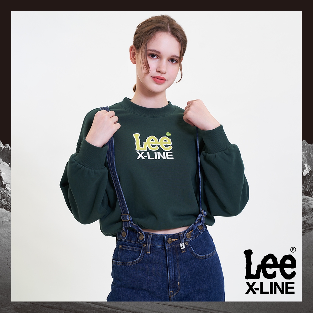 【X-LINE】Lee 女款 撞色Logo長袖圓領大學T/厚T 深綠