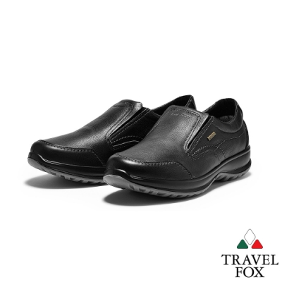 TRAVEL FOX(男) 菁英歐洲進口全牛皮直套可調休閒鞋 -品味黑